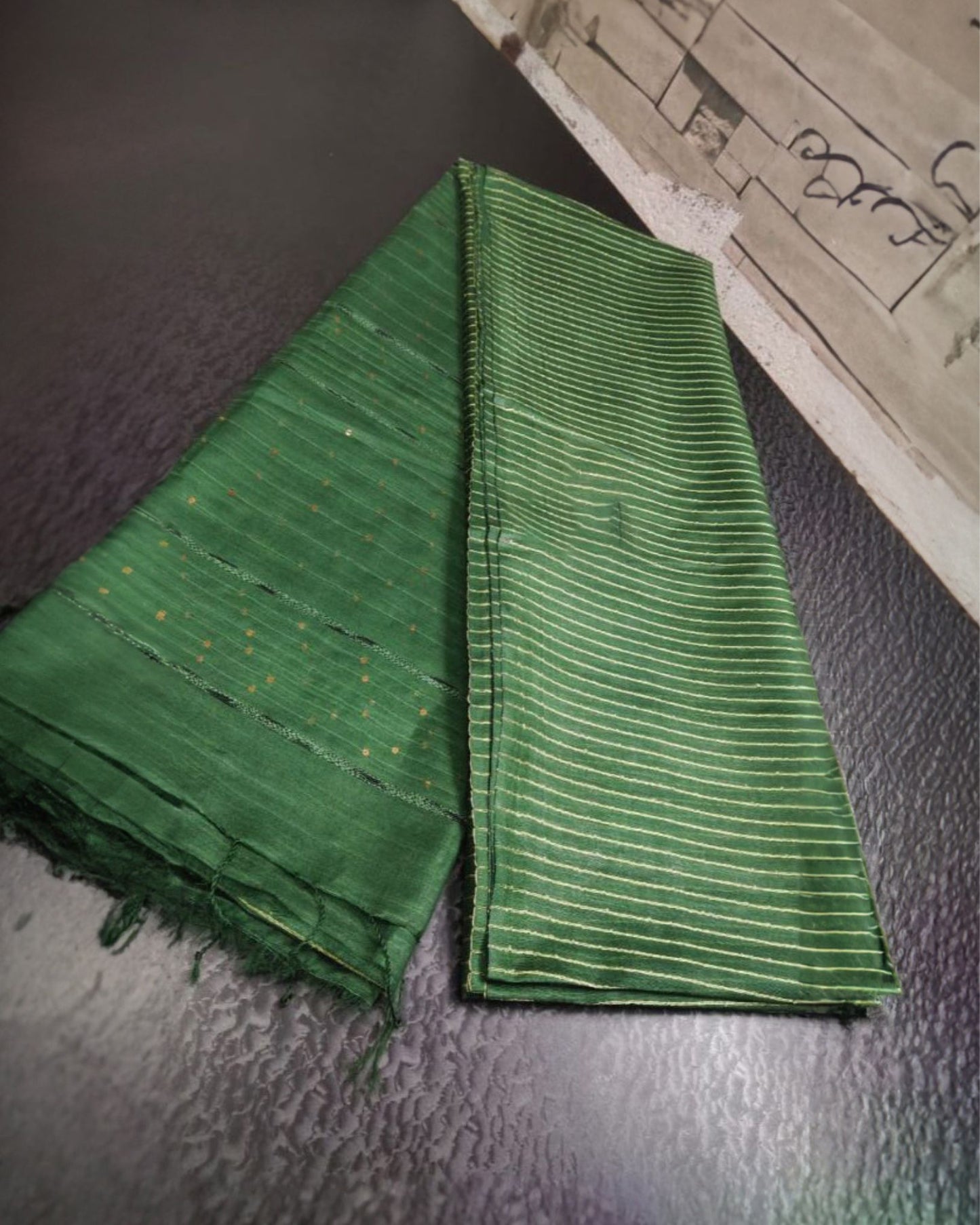 Striped Katan Silk Green Saree Handcrafted