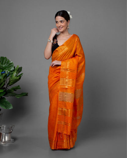 Pure Kota Silk Saree Orange Jaquard Weaving