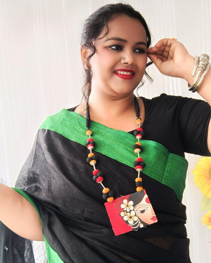 8679-Handwoven Pure Linen Black Saree with Blouse