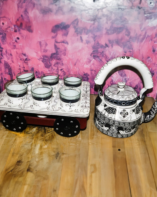 Elegant Hand Painted Aluminium Tea Kettle Set