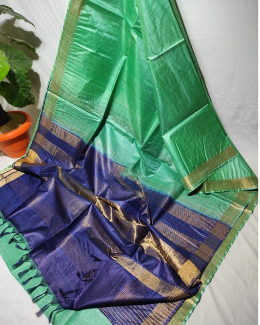 Handcrafted Kota Silk Green & Blue Saree