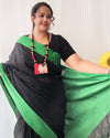 Whimsical Handwoven Pure Linen Black Saree