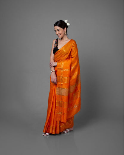 9864-Handcrafted Kota Silk Orange Color Saree Jacquard Weaves with Running Blouse