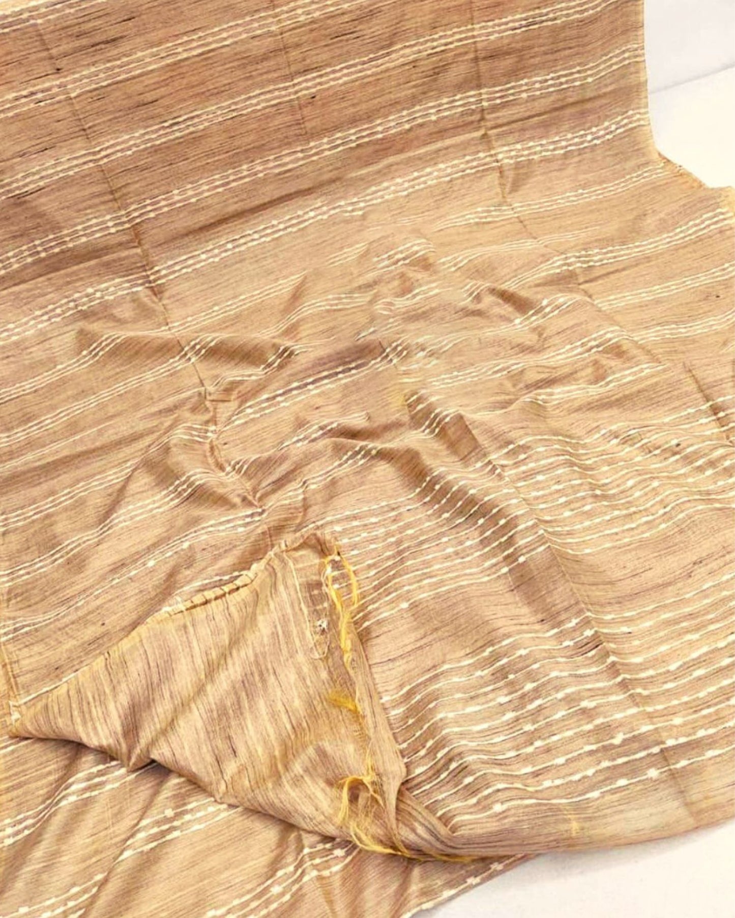 6762-Bansbara Tussar Silk Handloom Saree Pancho Brown Colour with Running Blouse
