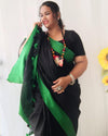 Whimsical Handwoven Pure Linen Black Saree