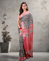 Silkmark Tussar Blissful Blockprint Red & Black Saree