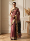 Modern Maheshwari Silk Pure Handloom Saree Peach
