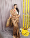 Silkmark Eri Silk Tussar Striped Brown Saree