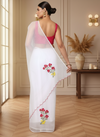 Natural White Pure Kota Doria Saree Embroidered