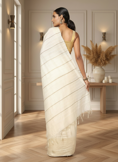 Poised Silkmark Certified Chanderi Silk Saree Cream
