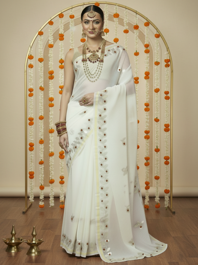 Pankhudi Kota Cotton Gota Patti Pure White Saree