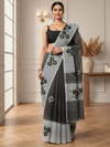 Vibrant Bandhej Kota Doria Embroidery Black Saree Handdyed