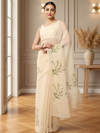 Beige Pure Kota Doria Saree Embroidered