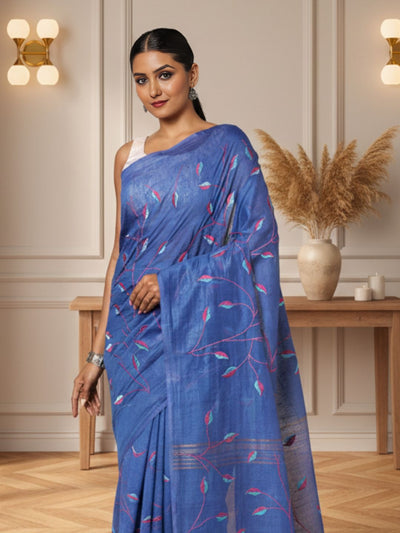 Stunning Eri Tussar Silk Embroidered Purple Saree