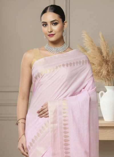 Handcrafted Colorful Kota Silk Pink Jacquard Saree