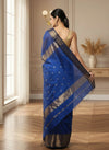 Lucid Maheshwari Pure Silk Butta Body Blue Saree