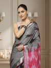 Soft Ikkat Slub Linen Handloom Gray Saree