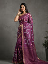 Bold Silk Linen Embroidered Purple Saree
