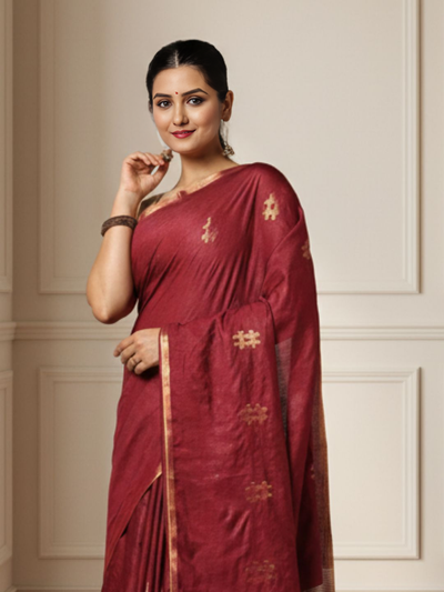 Jaquard Kota Slub Saree Hand Dyed Royal Red