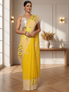Rich Bandhej Kota Doria Embroidery Yellow Saree Handdyed