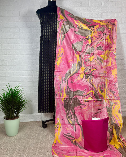 Abstract Katan Silk Tie Dyed Black & Pink Suit