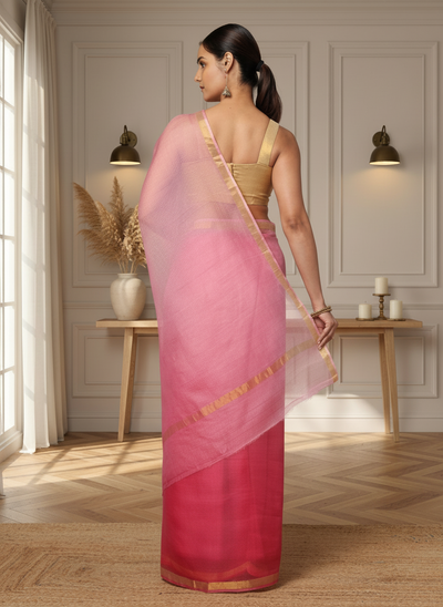 Deep Blush Pink Pure Silk Kota Doria Handdyed Saree