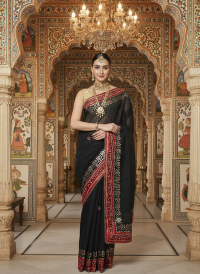 Gilded Grace Kota Cotton Gota Patti Saree Black