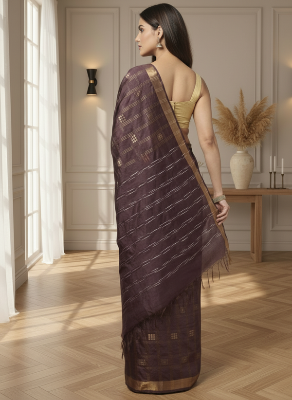 Gilded Hue Kota Silk Zari Stripe Saree Brown