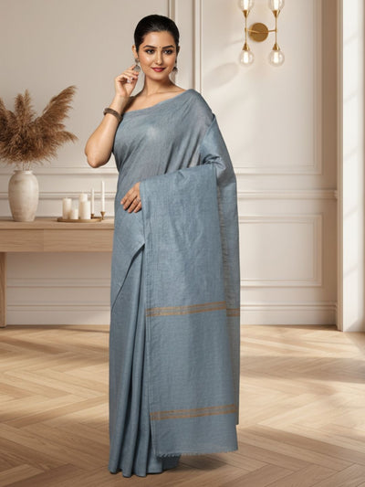Luminous Pure Eri Tussar Silk Gray Saree