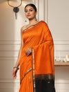 Poised Pure Maheshwari Silk Handloom Saree Orange & Brown