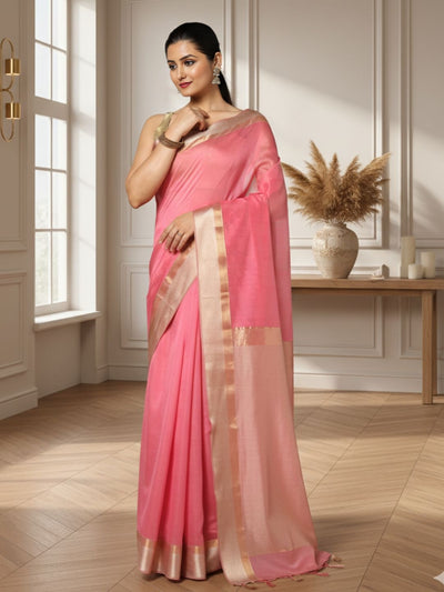 Stunning Pure Maheshwari Silk Allover Checks Dark Pink Saree