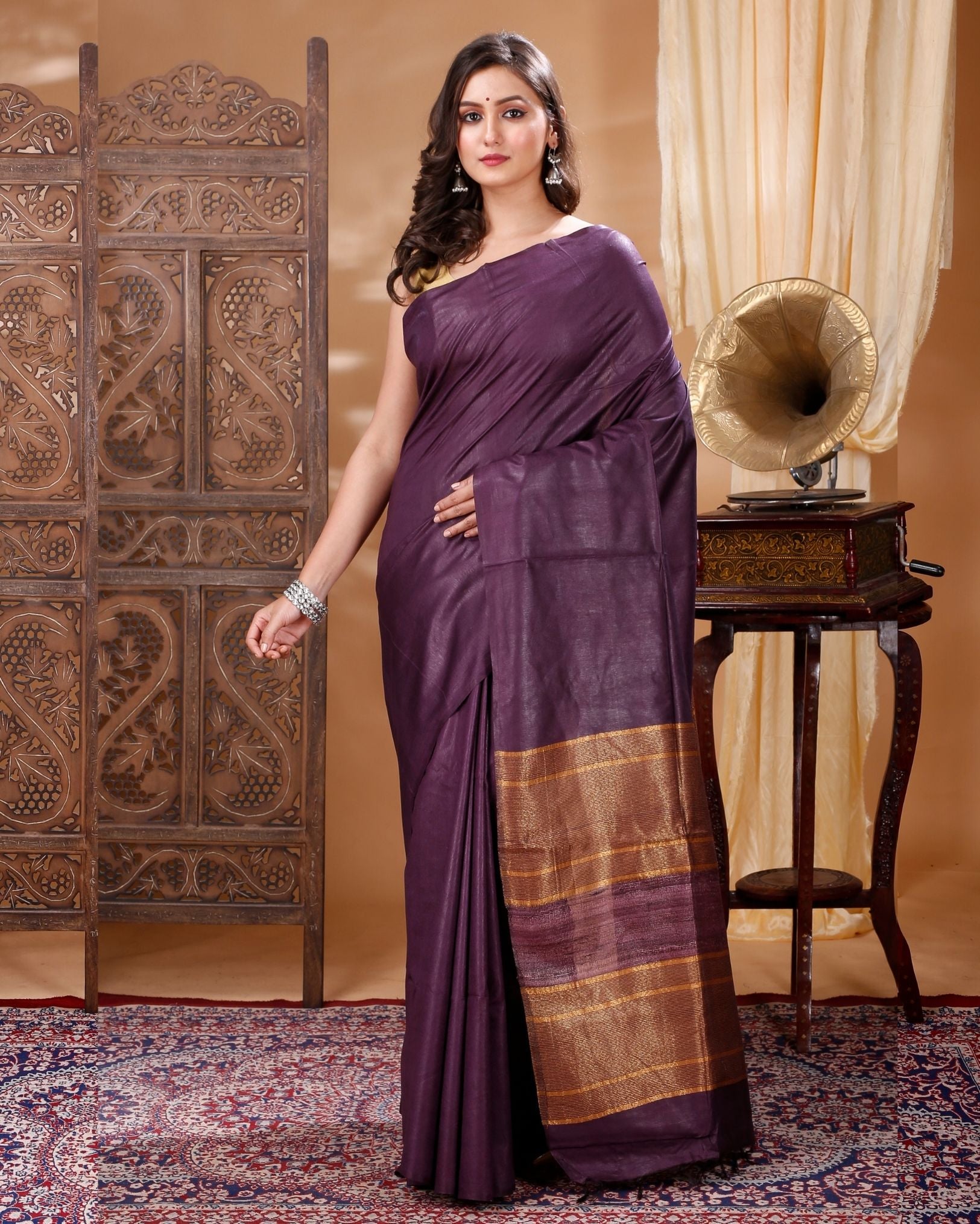 All Silkmark Certified Eri Silk Plain Saree With Zari Striped Border –  Indiehaat.com