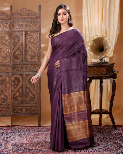 Silkmark Striking Pure Eri Tussar Silk Purple Saree
