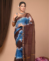 Indiehaat | Blockprinted Kota Doria Brown Saree | Elegant