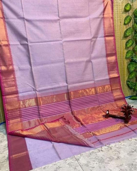 Unique Maheshwari Tissue Silk Handwoven Saree Purple