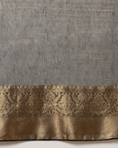 Silk Linen Weaving Design Jacquard Handloom Saree Cream Color with Running Blouse-Indiehaat