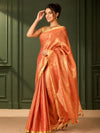 Colorful Pure Tissue Linen Handdyed Saree Orange