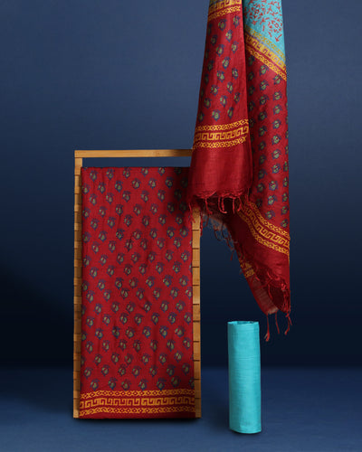 Katan Silk Timeless Blockprint Red Suit