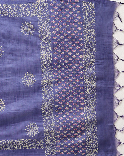 Katan Silk Alluring Blockprint Blue Suit