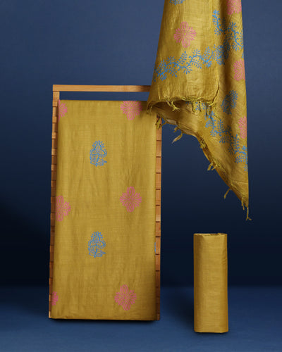 Katan Silk Sunny Blockprint Mustard Suit