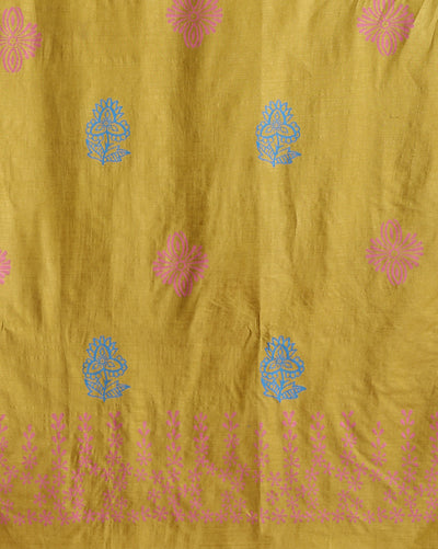 Katan Silk Sunny Blockprint Mustard Suit