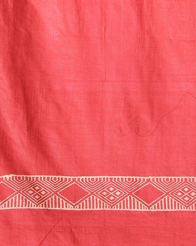 Katan Silk Surreal Blockprint Red Suit