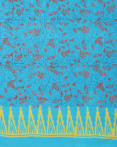 Katan Silk Vibrant Blockprint Sky Blue Suit