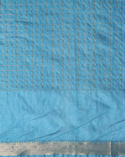 Handcrafted Kota Silk Turquoise Blue Plain Saree