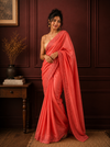 Silkmark Certified Pure Tussar Hand Cutwork Persian Red Saree (Tussar by Tussar Fabric)-Indiehaat