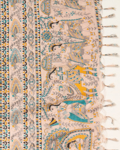 Katan Multi Colour Silk Printed Suit Piece with Bottom and Dupatta Handcrafted-Indiehaat