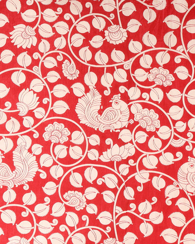 Artistic Katan Silk Madhubani Red Suit (T+B+D)