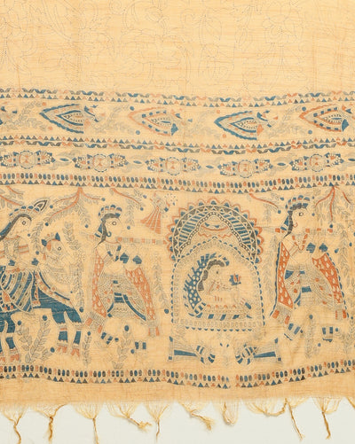 Graceful Katan Silk Madhubani Beige Suit