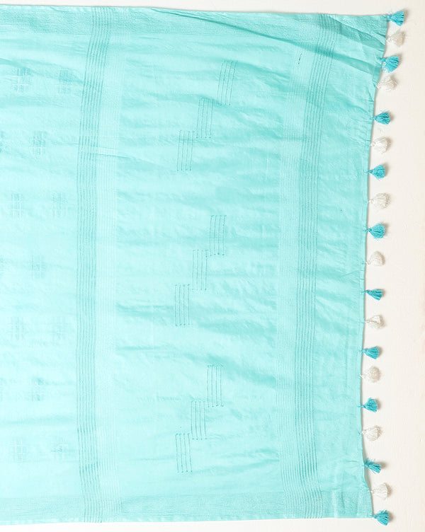 Katan Sea Blue Silk Saree Weaving Design with Blouse-Indiehaat