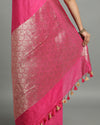 Fascinating Banarasi Silk Linen Pink Handloom Saree